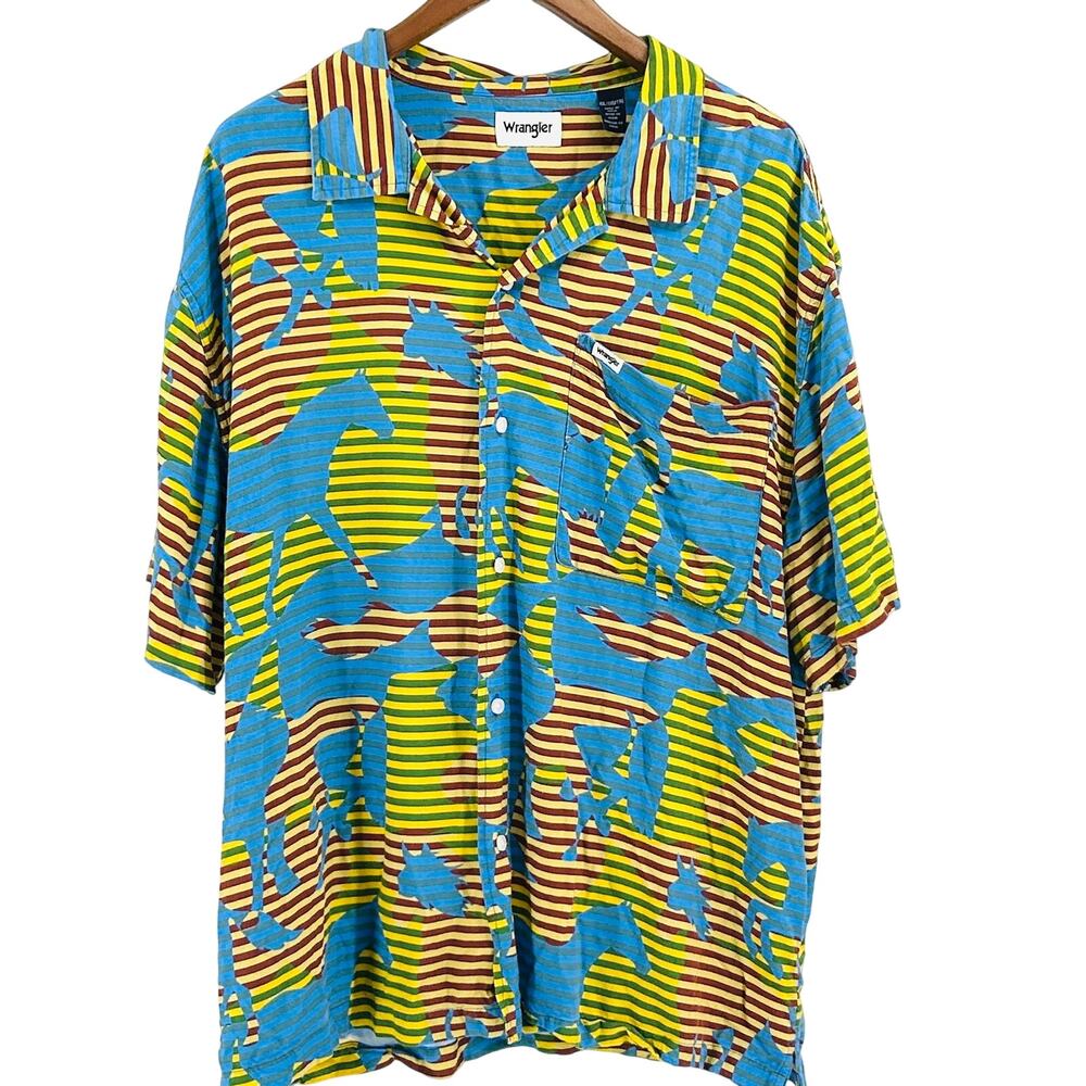 Wrangler Multicolor Western Cowboy Trippy Horse Print Striped Shirt
